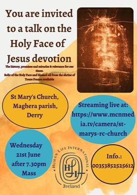 Talk on the Holy Face of Jesus, Maghera, June 21st 2023. Click to enlarge